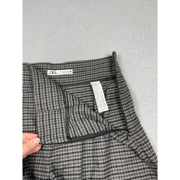 Zara Womens Size M Gray Houndstooth Wide Leg Cropped Pants - Picture 7 of 11